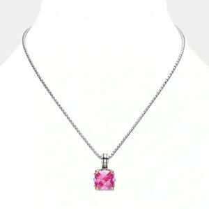 Pink Multi Facet Cut Stone Pendant Necklace